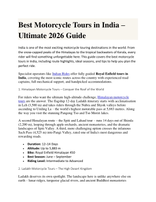Best Motorcycle Tours in India – Ultimate 2026 Guide