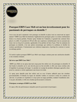 Pourquoi EBIN Lace Melt est un bon investissement pour les passionnés de perruques en dentelle