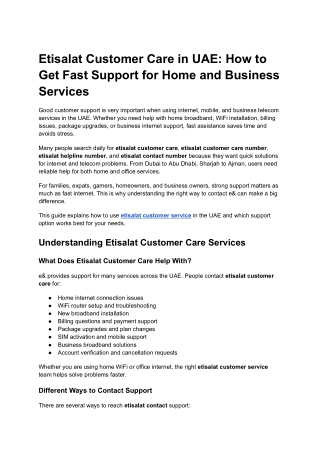 Etisalat Customer Care in UAE: How to Get Fast Support for Home and Business Ser