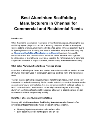 Best Aluminium Scaffolding Manufacturers in Chennai for Commercial and Residenti