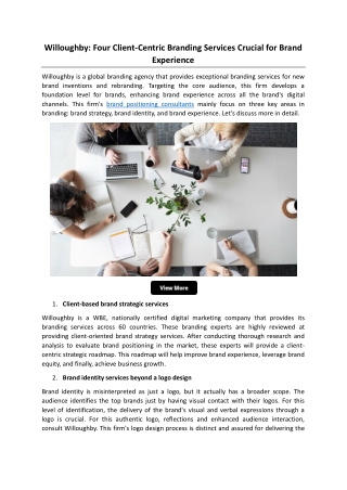 Willoughby Four Client-Centric Branding Services Crucial for Brand Experience