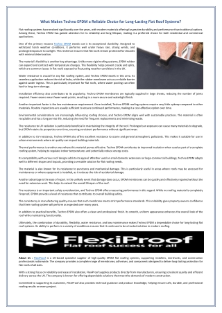 What Makes Techno EPDM a Reliable Choice for Long-Lasting Flat Roof Systems