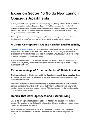 Experion Sector 45 Noida New Launch Spacious Apartments