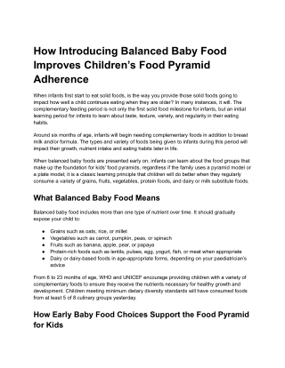 Helping children develop healthy eating patterns with balanced baby food choices