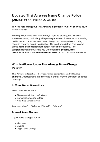 〖 1-855-662-5620〗Name Correction Policy and Change – Thai Airways™®