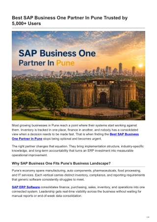 Best SAP Business One Partner In Pune Trusted by 5000Users