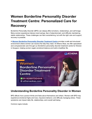 Women Borderline Personality Disorder Treatment