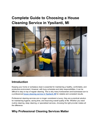 Complete Guide to Choosing a House Cleaning Service in Ypsilanti, MI