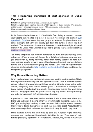 Reporting Standards of SEO agencies in Dubai Explained