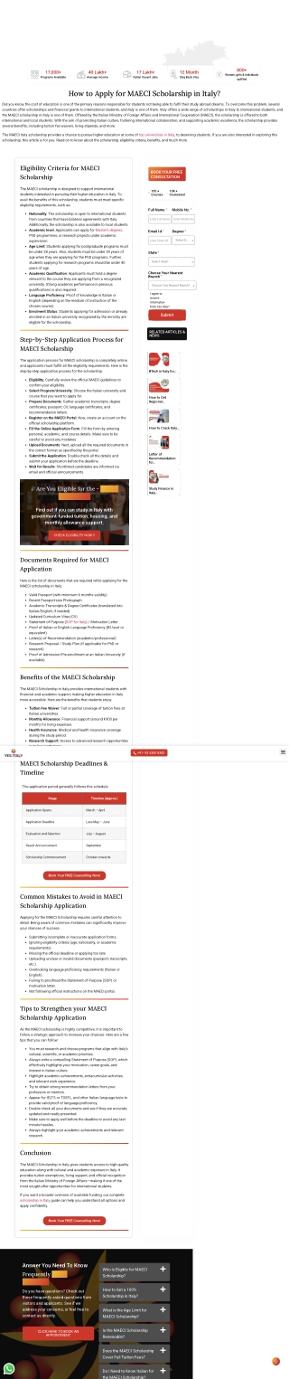 Italy MAECI Scholarship Benefits