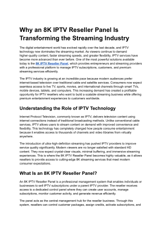 Why an 8K IPTV Reseller Panel Is Transforming the Streaming Industry