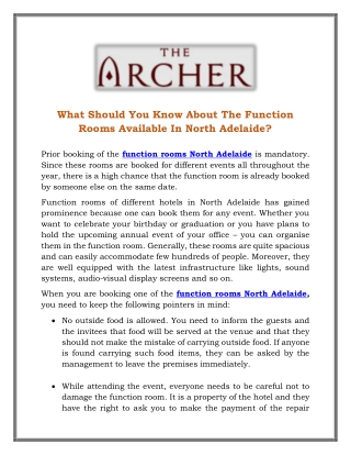 What Should You Know About The Function Rooms Available In North Adelaide