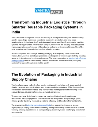 Transforming Industrial Logistics Through Smarter Reusable Packaging Systems in India