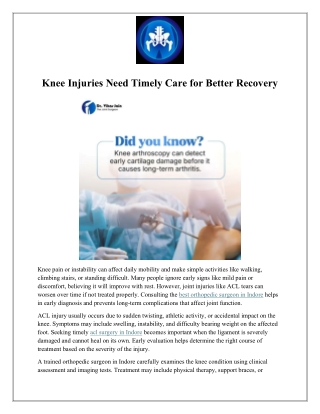 Knee Injuries Need Timely Care for Better Recovery