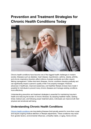 Prevention and Treatment Strategies for Chronic Health Conditions Today