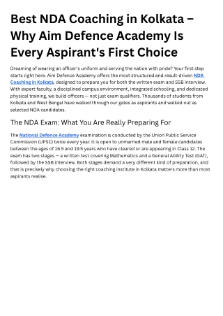 NDA Coaching in Kolkata – The Complete Preparation You Deserve at Aim Defence Ac