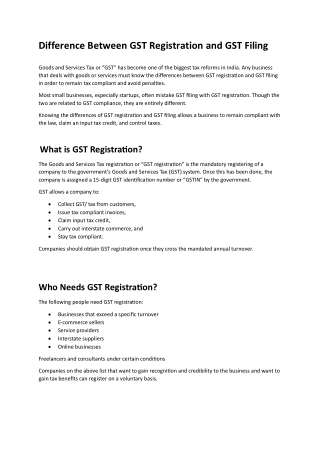 Difference Between GST Registration and GST Filing