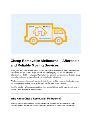 Cheap Removalist Melbourne – Affordable and Reliable Moving Services