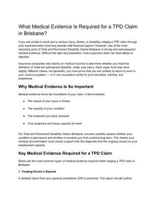 What Medical Evidence Is Required for a TPD Claim in Brisbane