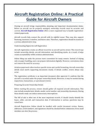 Aircraft Registration Online A Practical Guide for Aircraft Owners