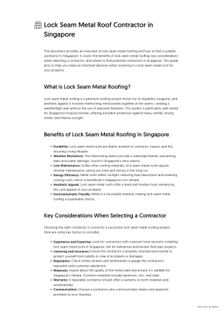 Lock Seam Metal Roof Contractor in Singapore