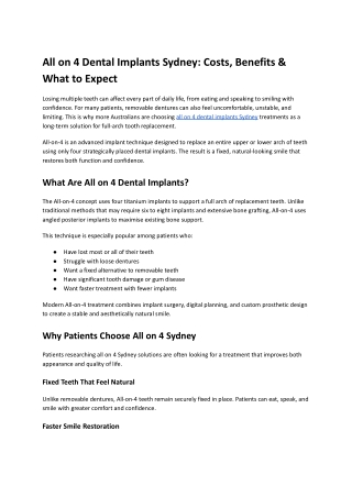 All on 4 Dental Implants Sydney | Cost & Benefits