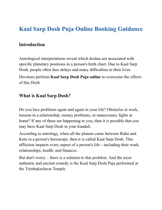 Kaal Sarp Dosh Puja Online Booking Guidance
