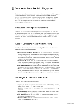 Composite Panel Roofs in Singapore