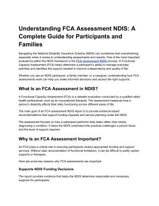 Understanding FCA Assessment NDIS: A Complete Guide for Participants and Familie