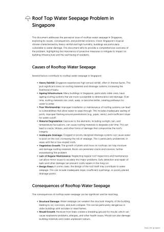 Roof Top Water Seepage Problem in Singapore