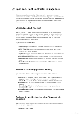 Span Lock Roof Contractor in Singapore