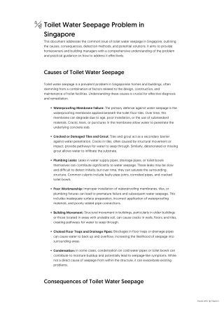 Toilet Water Seepage Problem in Singapore