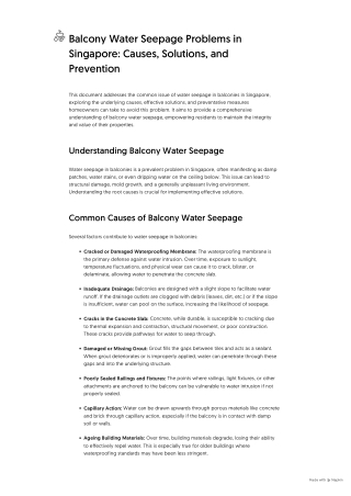 Balcony Water Seepage Problems in Singapore