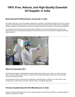 100% Pure, Natural, and High-Quality Essential Oil Supplier in India