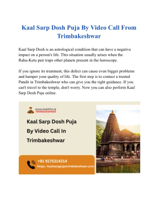 Kaal Sarp Dosh Puja By Video Call From Trimbakeshwar