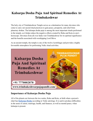 Kalsarpa Dosha Puja And Spiritual Remedies At Trimbakeshwar