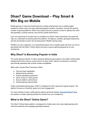 Dhan7 Game Download – Play Smart & Win Big on Mobile