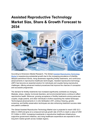 Assisted Reproductive Technology Market Size, Share & Growth Forecast to 2034