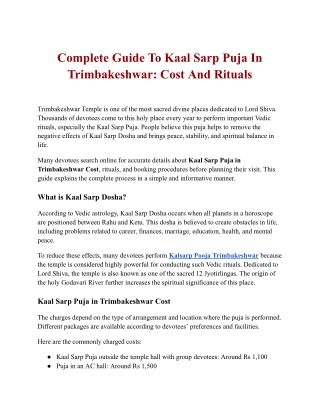Complete Guide To Kaal Sarp Puja In Trimbakeshwar Cost And Rituals