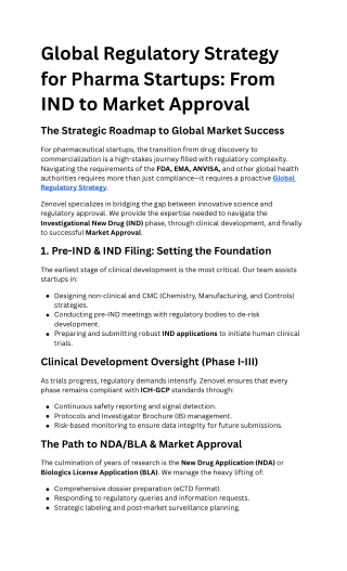 Global Regulatory Strategy for Pharma Startups From IND to Market Approval