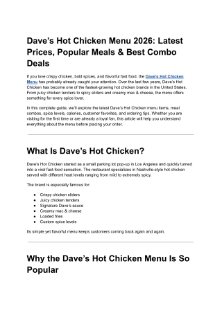 Dave’s Hot Chicken Menu 2026_ Latest Prices, Popular Meals & Best Combo Deals