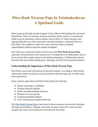 Pitra Dosh Nivaran Puja In Trimbakeshwar A Spiritual Guide