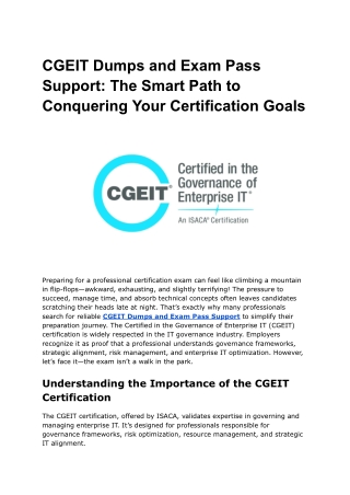 CGEIT Dumps and Exam Pass Support_ The Smart Path to Conquering Your Certification Goals