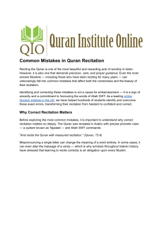 Common Mistakes in Quran Recitation