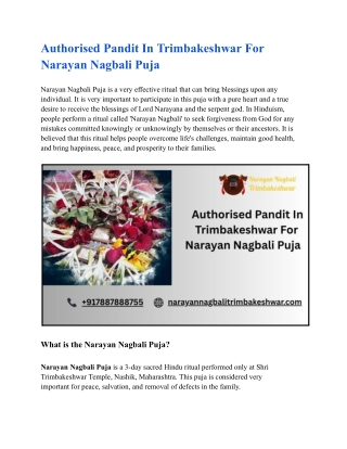 Authorised Pandit In Trimbakeshwar For Narayan Nagbali Puja