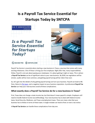 Is a Payroll Tax Service Essential for Startups Today by SNTCPA
