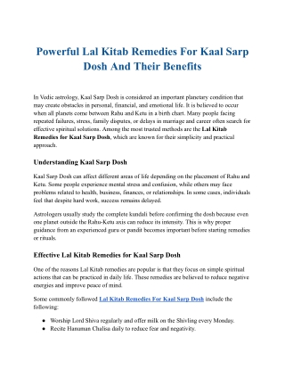 Powerful Lal Kitab Remedies For Kaal Sarp Dosh And Their Benefits