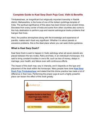 Complete Guide to Kaal Sarp Dosh Puja Cost, Vidhi & Benefits