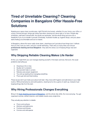 Best Cleaning Services in Bangalore