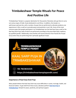 Trimbakeshwar Temple Rituals For Peace And Positive Life